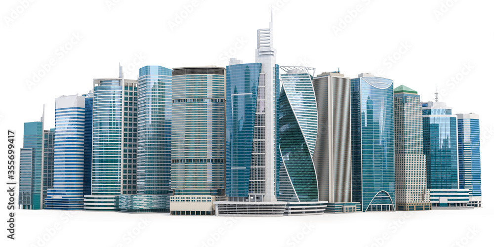Skyscrapers of downtown. City skyline isolated on white background. Real estate, financie and commerce concept. - obrazy, fototapety, plakaty 