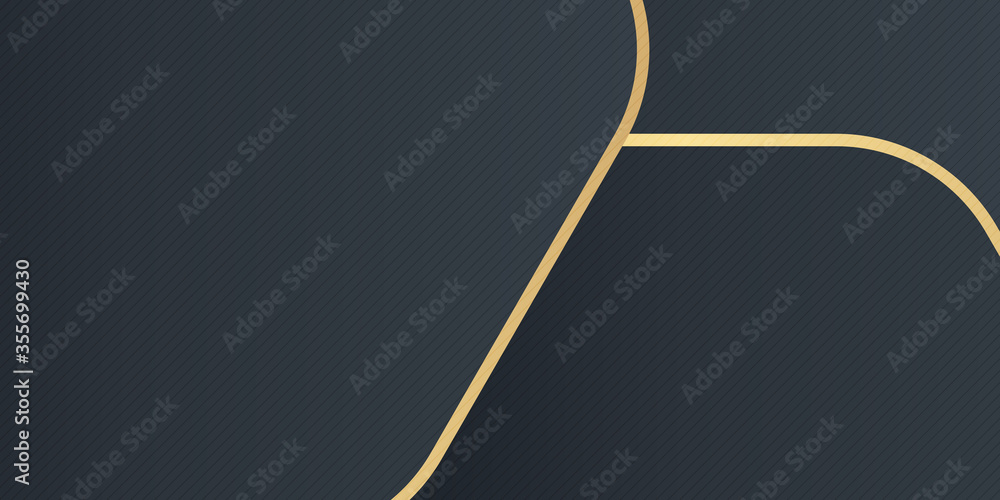 Vector luxury tech background. Stack of black paper material layer with gold stripe. Arrow shape premium wallpaper 