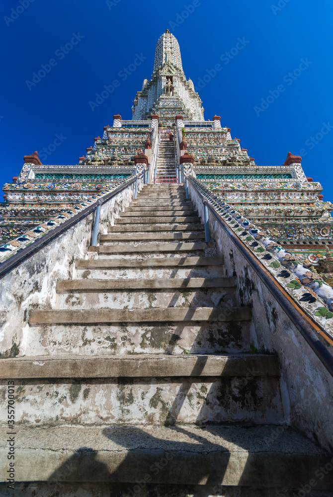The stair steps for climbing to the top of pagoda at Wat Arun, Bangkok, Thailand.