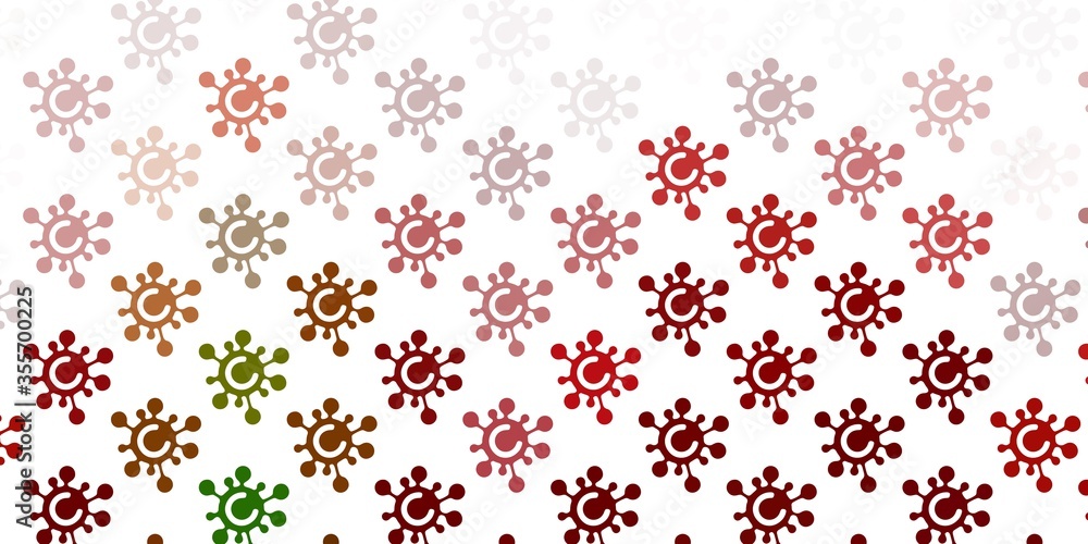 Light Green, Red vector background with covid-19 symbols.