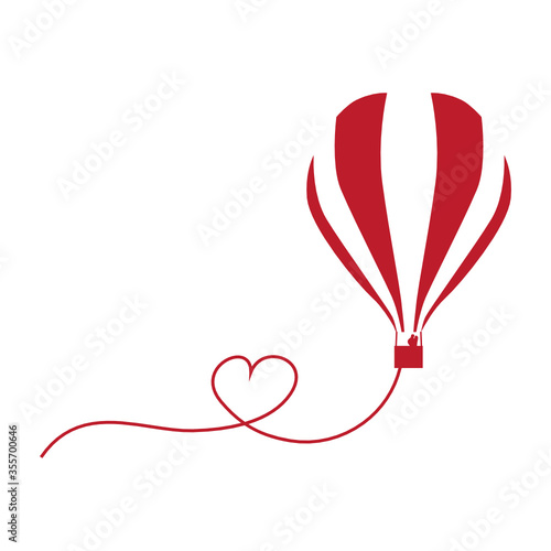 hot air balloon with rope created heart shape, vector