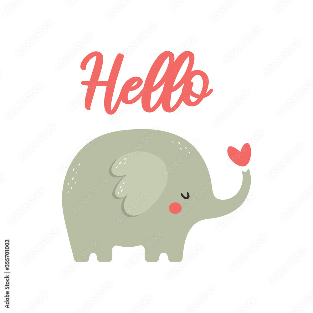 Obraz premium Elephant icon sign, Kawaii animal, Cute cartoon character, Funny baby kids print, vector illustration