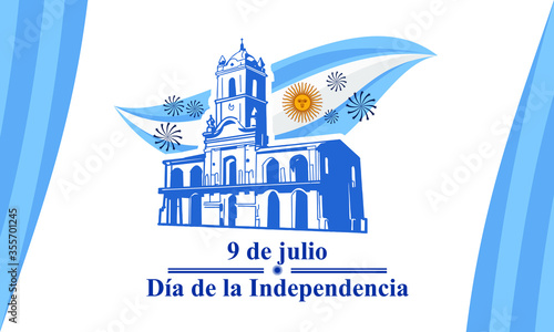 Translation: July 9, Independence Day. Día de la Día de la Independencia. Independence day of Argentina vector illustration. Suitable for greeting card, poster and banner 