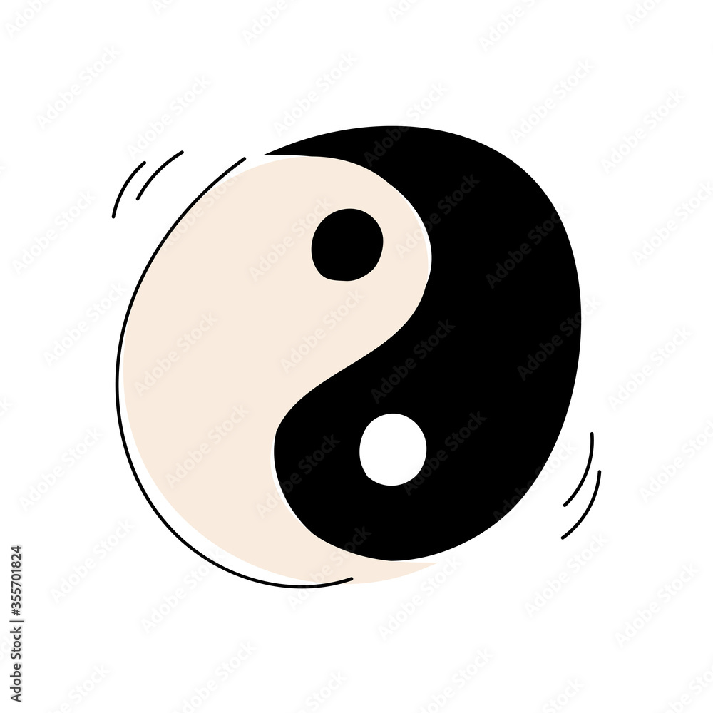 Vector hand drawn illustration of yin and yang. Equilibrium. Male and female principles in Chinese philosophy. Harmony. Balance. Black and white. Dark, light. Doodle Vector hand drawn illustration of yin and yang. Equilibrium. Male and female principles in Chinese philosophy. Harmony. Balance. Black and white. Dark, light. Doodle