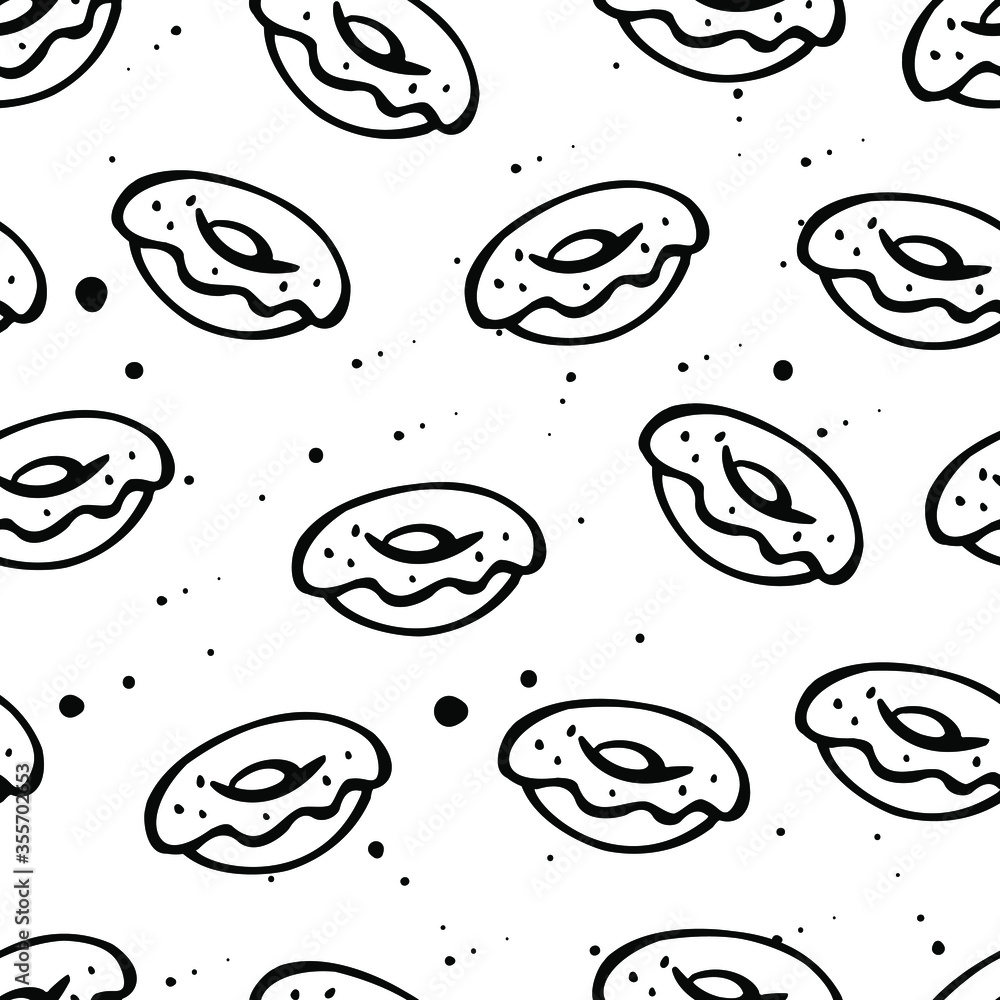Seamless pattern. Black and white vector illustration. White background ...