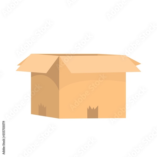 Empty beige carton box with opened cover vector illustration. Shipping and distribution personal stuff flat style. Delivery service concept. Isolated on white background