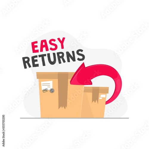 Easy returns icon with inscription and red arrow vector illustration. Delivery services and postal mail flat style. Shipping and distribution concept. Isolated on white background