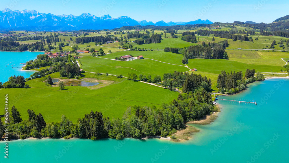Aerial view over Lake at the city of Fuessen in Bavaria