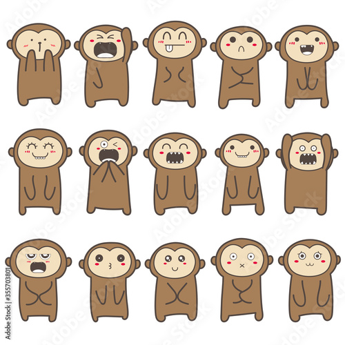 Set of cute monkey character design. Vector illustration.