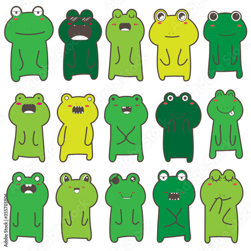 Set of cute frog character design. Vector illustration.