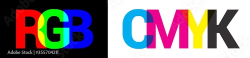 RGB and CMYK color mixing vector font illustration
