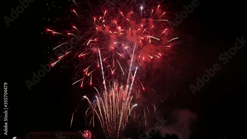 Colorful fireworks display against dark night sky.