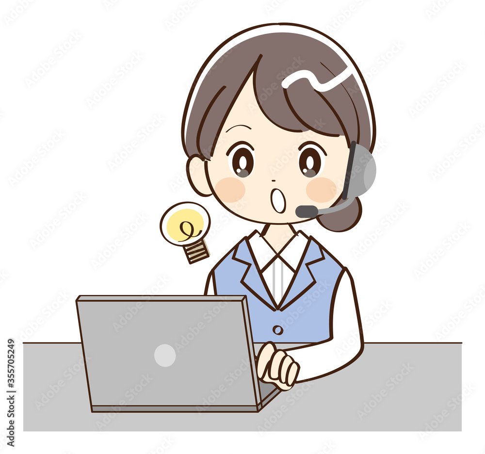 女性、コールセンター、パソコン、ヒラメキ 女性、コールセンター、パソコン、ヒラメキ