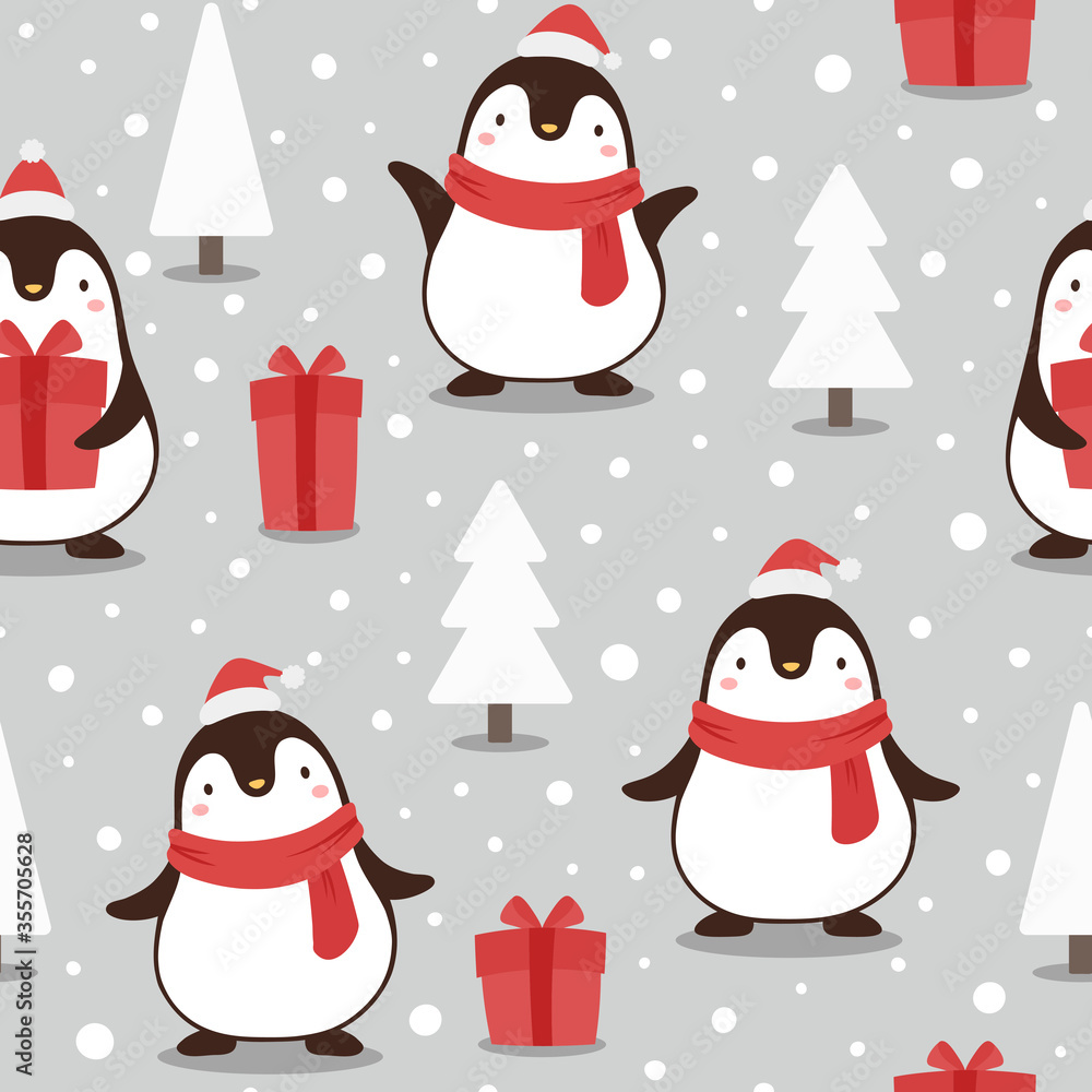 Penguin seamless pattern background, cartoon christmas theme, animal vector illustration Penguin seamless pattern background, cartoon christmas theme, animal vector illustration