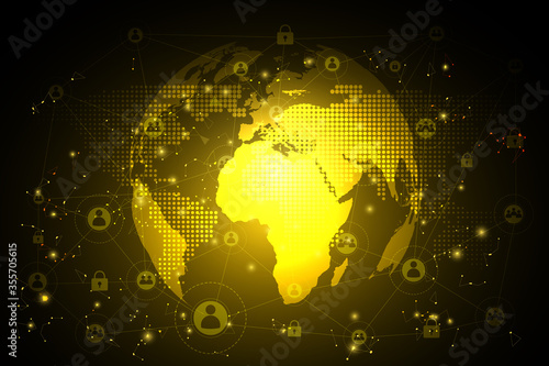 Global network connection. Gold World map hexagonal polygonal mesh and line as business, composition concept. Vector Illustration EPS10..