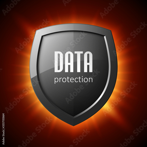 Protection shield concept. Safety badge icon. Privacy banner. Security label. Defense tag. Presentation sticker shape. illustration