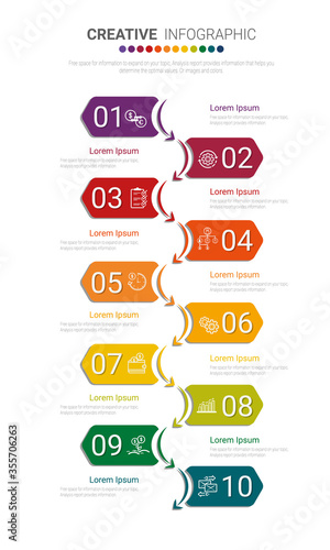 Infographic design template with numbers 10 option can be used for workflow layout, diagram, number step up options. 