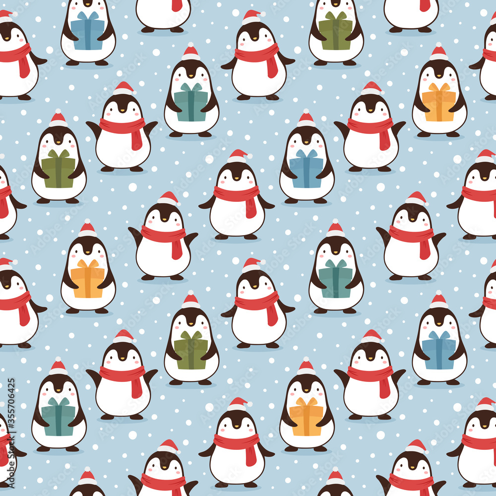 Penguin seamless pattern background, cartoon christmas theme, animal vector illustration Penguin seamless pattern background, cartoon christmas theme, animal vector illustration