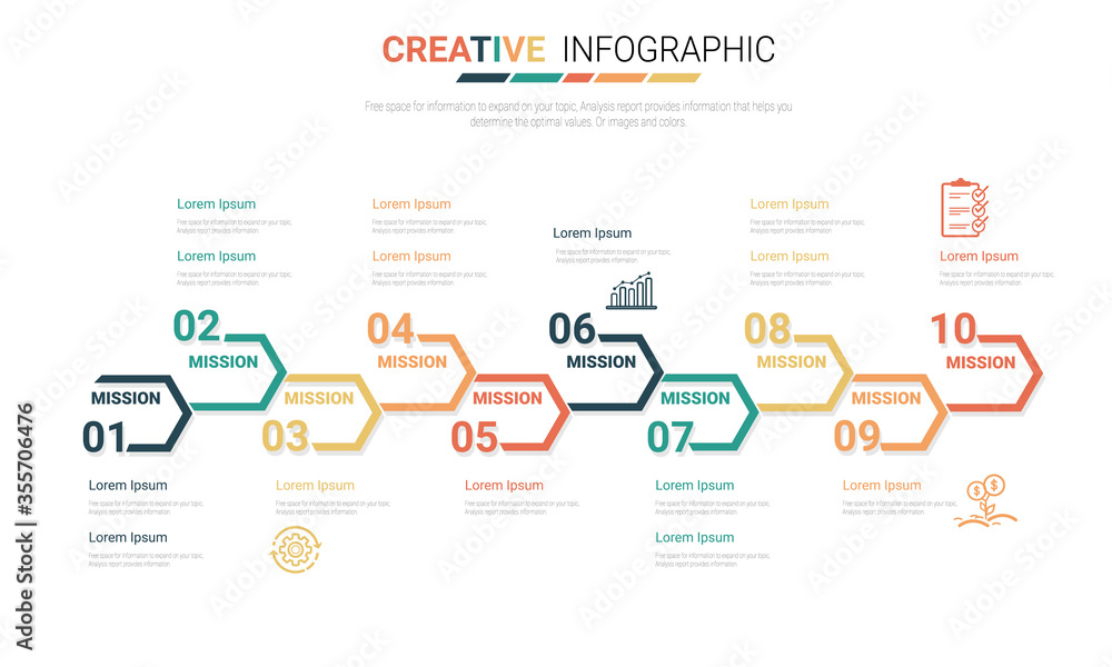imeline Infographics Template, Vector infographics timeline design template with 10 label, Vector. can be used for workflow layout, diagram, number step up options.