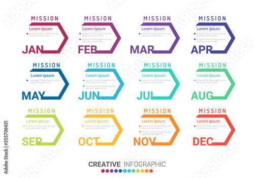 Year planner, 12 months, 1 year, Timeline infographics design vector and Presentation business can be used for Business concept with 12 options, steps or processes. 