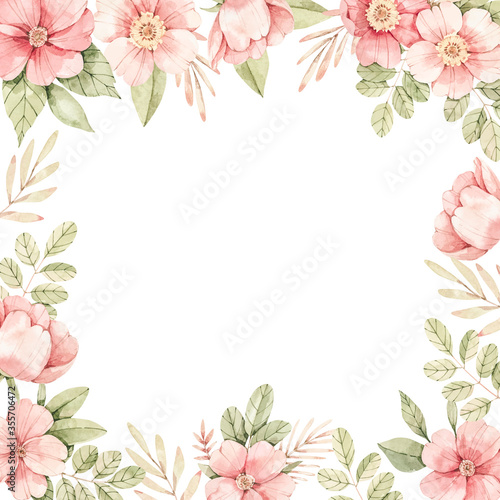 Wallpaper Mural Watercolor botanical illustration. Pink dog-rose blossom. Vector bouquet with gentle rose, bud, branches and green leaves. Perfect for wedding invitations, cards, frames, posters, packing Torontodigital.ca