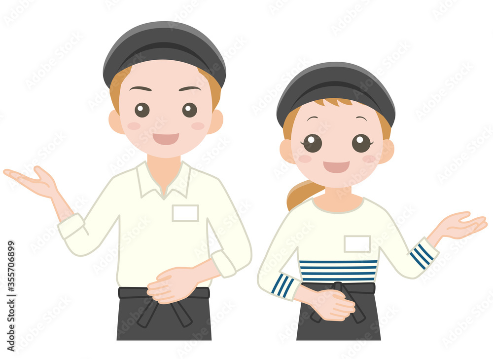 笑顔で案内するカフェ店員