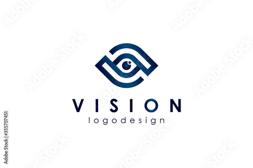 Abstract Vision Eye Logo. Blue Linear Geometric Infinity Camera Icon. Usable for Business and Technology Logos. Flat Vector Logo Design Template Element.