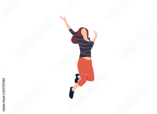 Happy surprised woman is jumping isolated