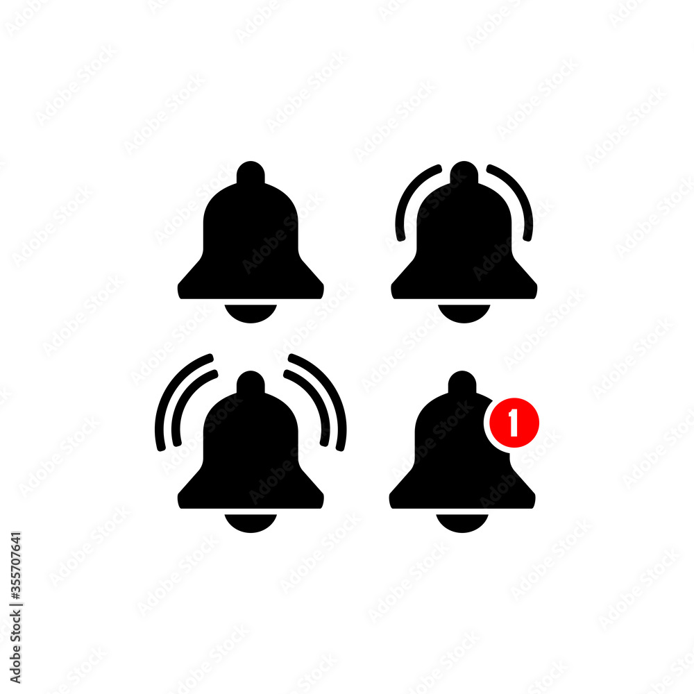 Notification bell icons set for incoming inbox message. Vector ringing bell. New message on isolated background. Eps 10 vector Notification bell icons set for incoming inbox message. Vector ringing bell. New message on isolated background. Eps 10 vector