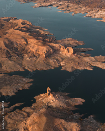 Aerial views on Grand Canyon, Lake Mead and Colorado River on the border of Nevada and Arizona