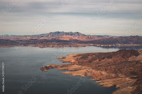 Aerial views on Grand Canyon, Lake Mead  and Colorado River on the border of Nevada and Arizona