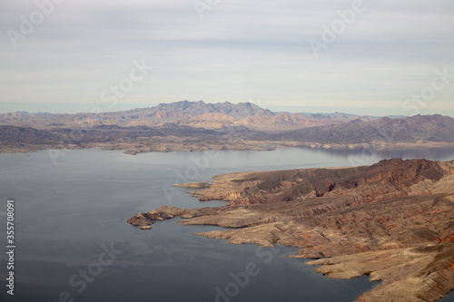 Aerial views on Grand Canyon, Lake Mead  and Colorado River on the border of Nevada and Arizona