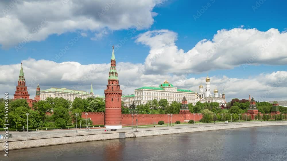 Kremlin, Moscow, Russia. Time lapse 4K Moscow News background. Best view of the Kremlin from a bridge over the Moscow River. Version 60 fps Kremlin, Moscow, Russia. Time lapse 4K Moscow News background. Best view of the Kremlin from a bridge over the Moscow River. Version 60 fps
