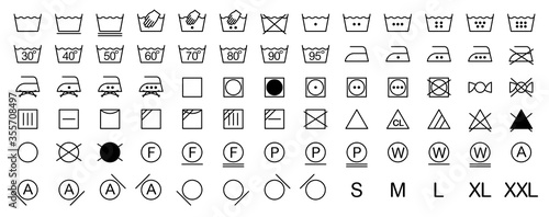 laundry symbols icon set. Vector illustration. Isolated signs on white background
