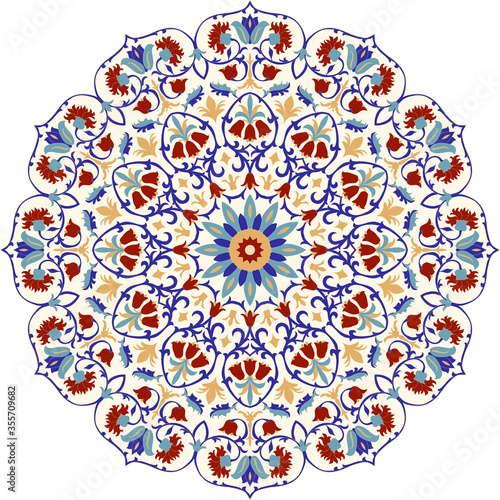Seamless colorful pattern with mandala. Vintage decorative element. Hand drawn pattern in turkish style. Islam, Arabic, Indian, ottoman motif. Vector illustration