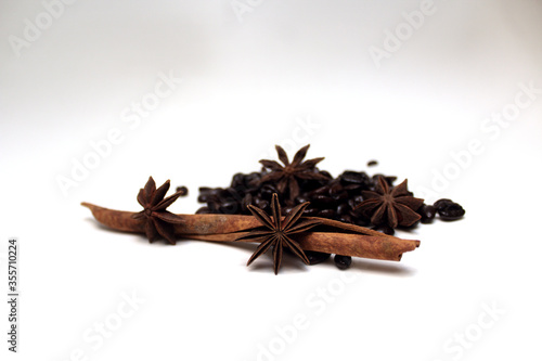 Anise.Composition containing cinnamon, star anise and coffee beans, form this beautiful image.