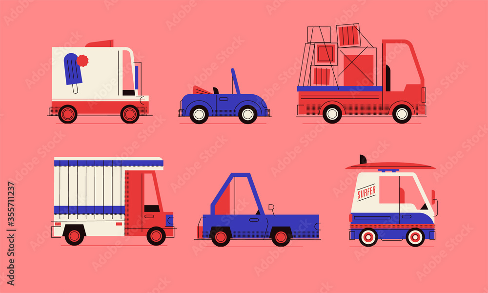 set of trucks and cars