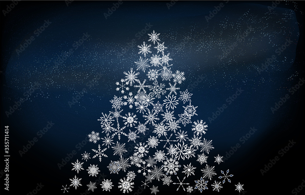 背景素材 雪の結晶でできたクリスマスツリーと満天の星空のイラスト Stock ベクター Adobe Stock