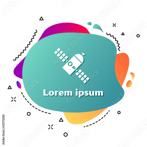 White Satellite icon isolated on white background. Abstract banner with liquid shapes. Vector Illustration
