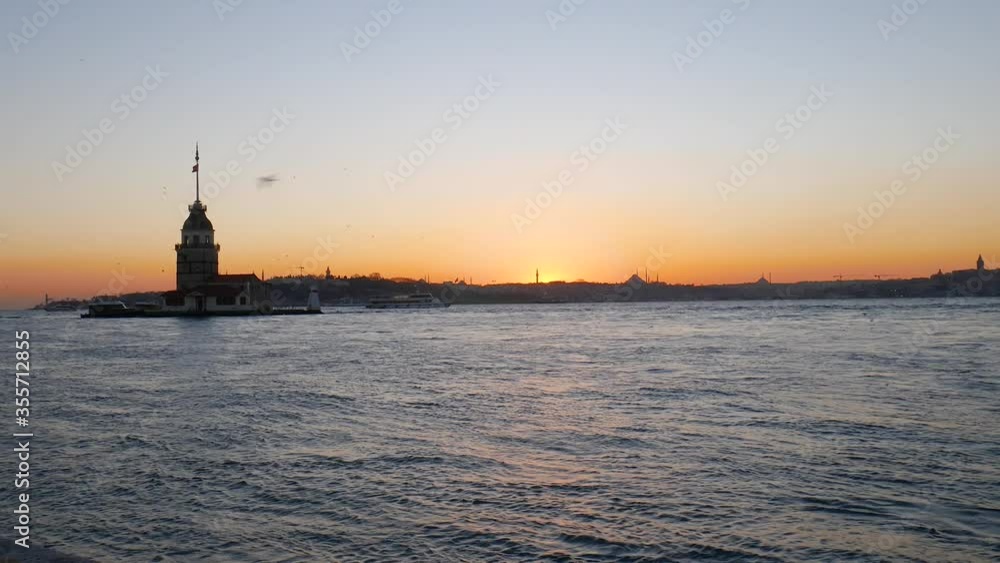 Beautiful sunset evening at Uskudar Bosphorus Istanbul Turkey Maidens Tower time lapse with boats and landmarks of Istanbul Sunset Time lapse Beautiful sunset evening at Uskudar Bosphorus Istanbul Turkey Maidens Tower time lapse with boats and landmarks of Istanbul Sunset Time lapse