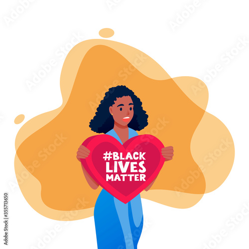 African american protesting woman with poster. Black lives matter,fight for rights concept. Vector illustration