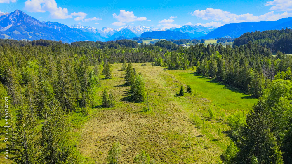 Obraz premium Amazing nature of Bavaria in the Allgau district of the German Alps - aerial view