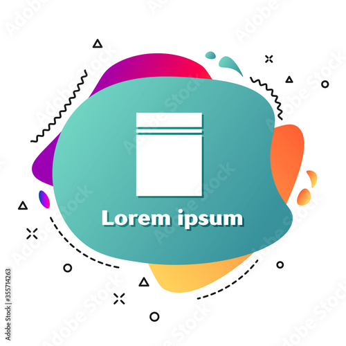 White Plastic bag with ziplock icon isolated on white background. Abstract banner with liquid shapes. Vector Illustration
