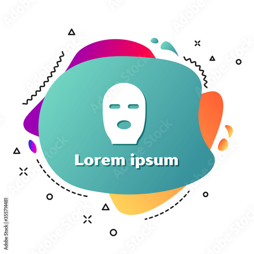 White Thief mask icon isolated on white background. Bandit mask, criminal man. Abstract banner with liquid shapes. Vector Illustration