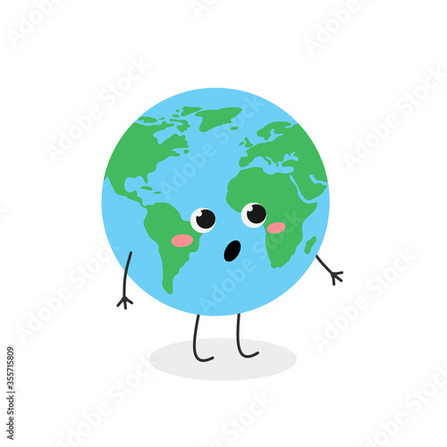 Funny amazed cartoon Earth character vector illustration