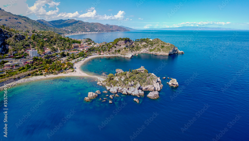 view of Isola Bella from drone