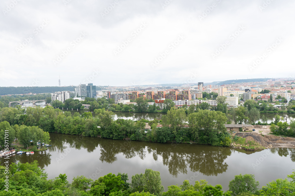 
view of the Vltava river in Prague and its surroundings