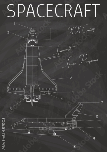 Spacecraft Patent Stylization, Chalk Board Drawings, Space Ship