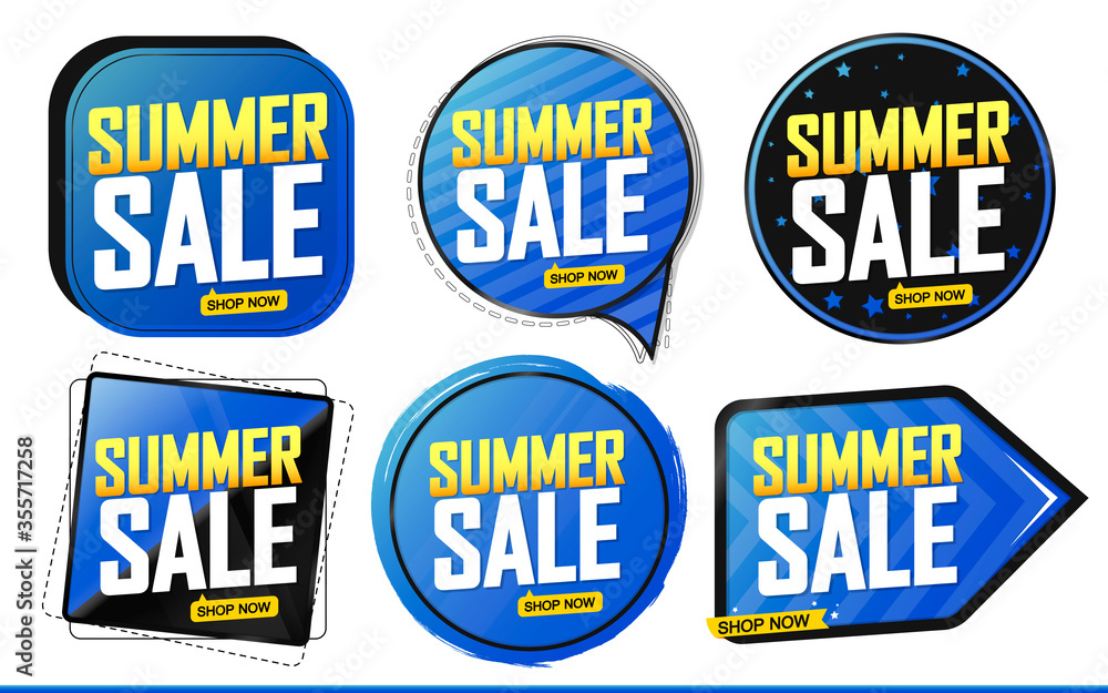 Set Summer Sale banners, discount tags design template, vector illustration