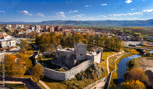 Aerial view of medieval fortress Pirot, in Pirot town in Serbia